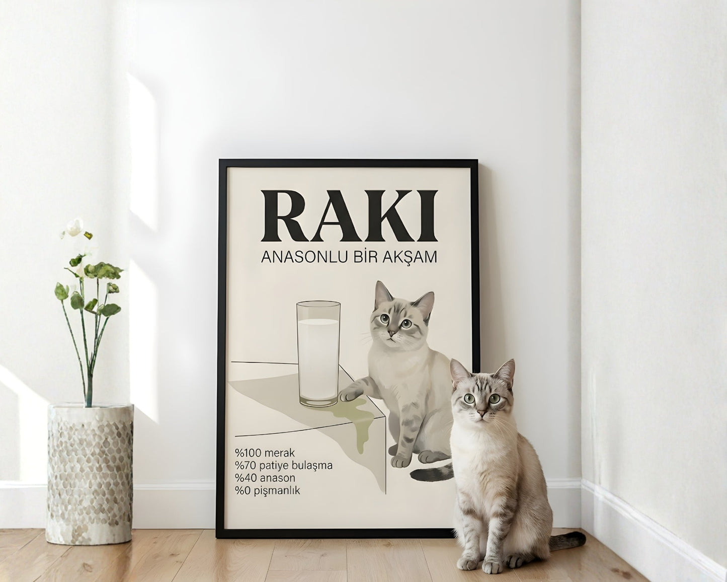 Kişiye Özel 'Meow' Kedi & Kokteyl Posteri